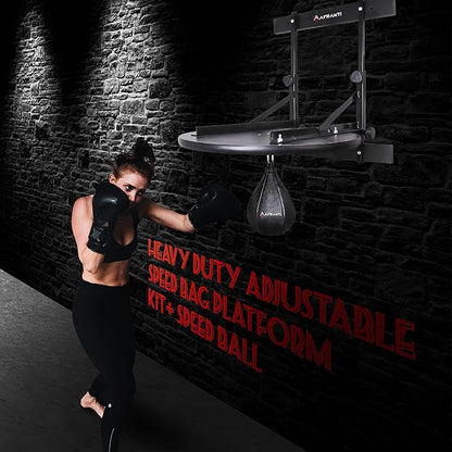 Heavy Duty Adjustable Speed Bag Platform Kit 24" + Speed Punching Ball (10"x7") Adjustable Height Wall Mount Professional Fitness Ball Boxing Reaction Training Kit