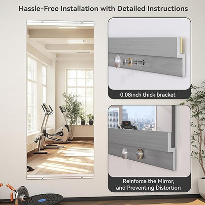 Hasipu Home Gym Mirror 55" L x 24" W - 2PCS Large Full Body Mirror for Yoga, Wall-Mounted Mirrors for Fitness, Garage, Dance Studio, 0.16in Tempered Glass Frameless