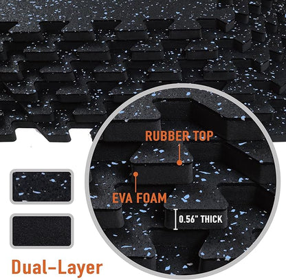 0.56in Thick 48 Sq Ft Exercise Equipment Mats 12 Tiles