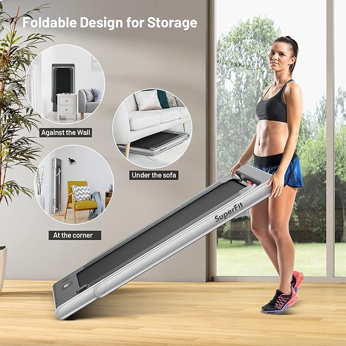 GYMAX Walking Pad, Dual LED Display 2 in 1 Under Desk Treadmill for Home with Remote & Smart App Control, 2.25HP Foldable Portable Treadmill Running Machine for Office Small Space