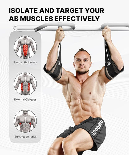 DMoose Fitness Hanging Ab Straps for Pull Up Bar & Core Strength Training - Soft Padded Exercise Straps for Ab Swing & Leg Raises, Hang Bar Strap with 2 Steel Carabiners - Abs Equipment for Home & Gym