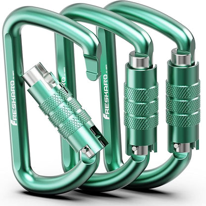 FresKaro 3inch 12kN-2698lbs Auto Locking Carabiner Clips, Solid D Shape, Heavy Duty 7075 Aluminum, Lightweight 1.09oz, Rust Proof, for Hammock, Hiking, Dog Leash, Keychain etc., Multi-Colors