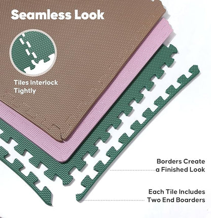 Home Gym Mat, Puzzle Exercise Mat, EVA Interlocking Foam Floor Tiles for Home Workout Equipment and Kids' Play Areas - Blue, 24 in x 24 in x ½ in - (Pink, 32 Pack(128 SQ FT))