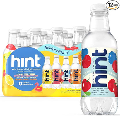 Hint Fruit-Infused Bottled Water, Summer Classics Variety Pack - Sugar Free Flavored Water with Zero Calories, Natural Fruit Essences, and No Artificial Sweeteners - 16 Fl Oz (Pack of 12)