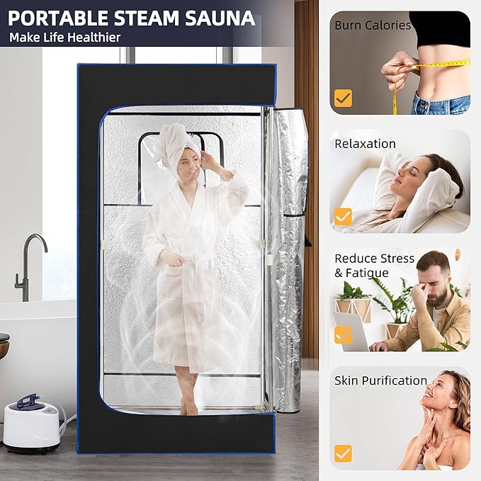 BOCHPOWER Portable Steam Sauna for Home, Sauna Tent Sauna Box with 3.0L Steamer, Remote Control, Folding Chair, 9 Levels