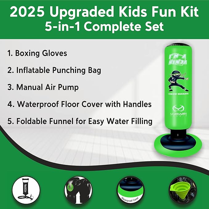 Durable Inflatable Kids Punching Bag for Karate and Boxing – Bounce-Back Martial Arts Bag for Boys and Girls, Great Birthday Gift to Relieve Energy and Build Skills for Boys Ages 4-12