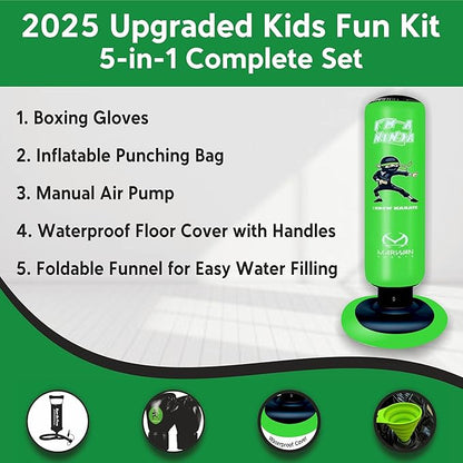 Durable Inflatable Kids Punching Bag for Karate and Boxing – Bounce-Back Martial Arts Bag for Boys and Girls, Great Birthday Gift to Relieve Energy and Build Skills for Boys Ages 4-12