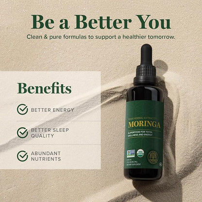 Global Healing Center - Organic Moringa Oleifera Extract Liquid Drops, Moringa Supplement-Vegan from Tree Leaves-Max Absorption of Vitamins and Minerals- More Potency Than Powder Form (2 Fl Oz)