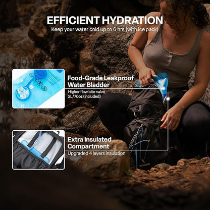 Everfun Hydration Backpack 18L with Water Bladder 2L/3L Hiking Water Backpack Women Men Hydration Pack Insulated Lightweight Day Hydropack with Storage for Hiking, Biking, Running, Festival