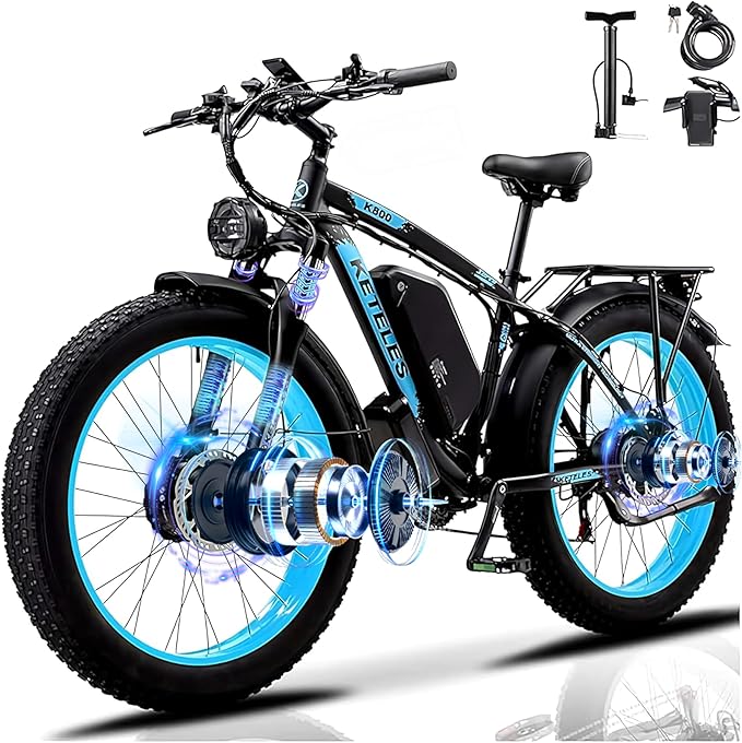Electric Bike for Adults, AWD Ebike Dual Motor, 26'' Fat Tire Peak 4000W Ebikes with 48V 23AH Battery Hydraulic Brake Electric Bicycle, 21 Speed Dirt Bikes UL Certified