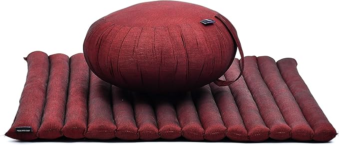 Leewadee Meditation Cushion Set – 1 Round Zafu Meditation Pillow and 1 Square Roll-Up Zabuton Meditation Mat, Pillows Bundle Filled with Kapok