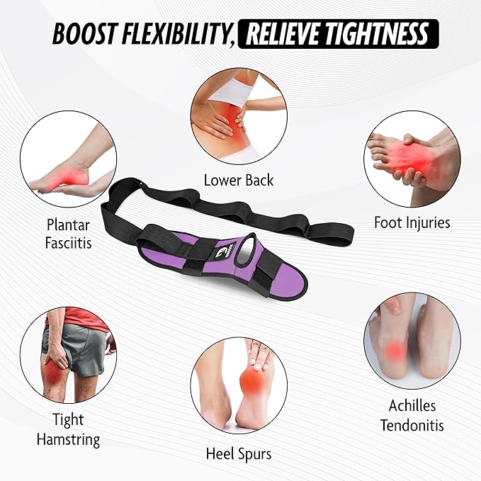 DMoose Fitness Foot & Calf Stretcher with Adjustable Padded Stretching Strap for Plantar Fasciitis, Hamstring, Heel Spurs and Achilles Tendonitis Relief - Yoga Leg Stretch Strap for Flexibility