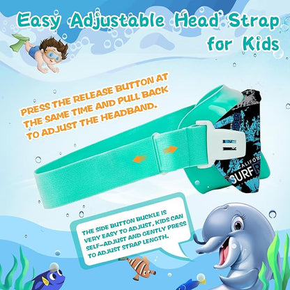 Kids Swim Goggles 180° Snorkel Diving Mask with Nose Cover, Anti-Fog Kids Swimming Goggles with Elastic Fabric Strap for Kids Boys Girls
