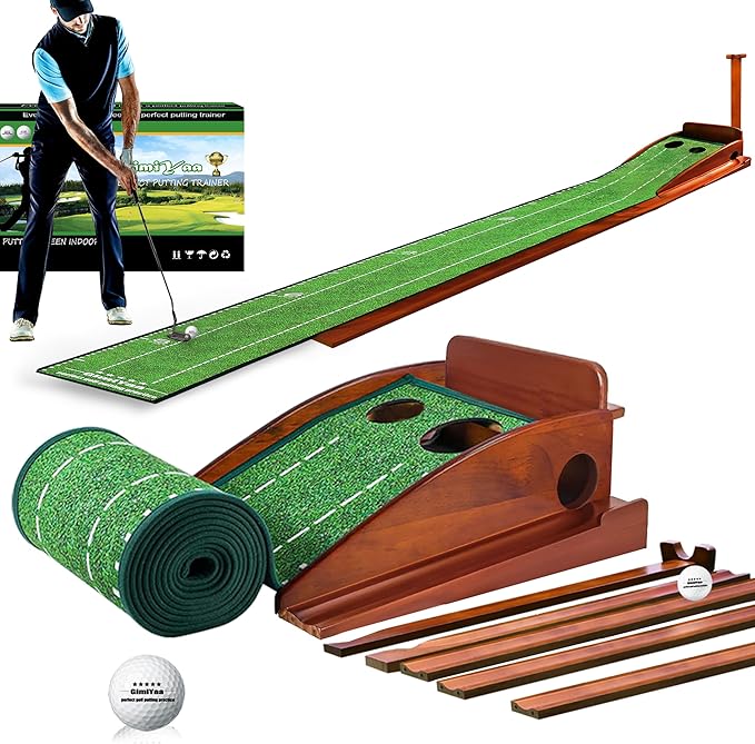 GimYaa Golf Putting mat Green Indoor and Outdoor with Auto Ball Return,Game Practice Golf Gifts for Home, Office, Backyard Indoor Golf and Outdoor Use, Crystal Velvet Mat