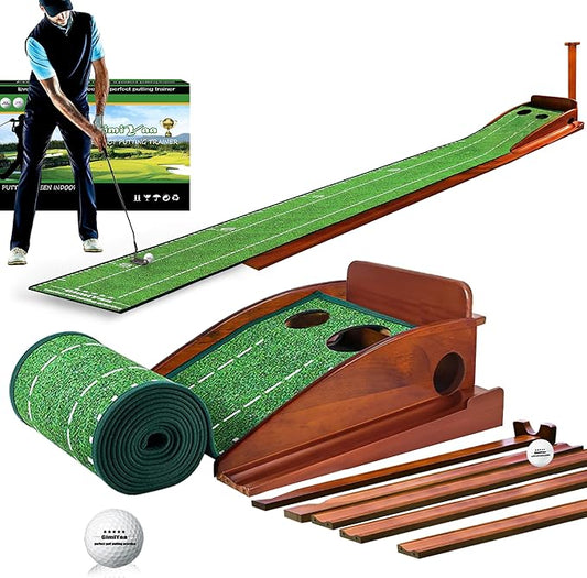 GimYaa Golf Putting mat Green Indoor and Outdoor with Auto Ball Return,Game Practice Golf Gifts for Home, Office, Backyard Indoor Golf and Outdoor Use, Crystal Velvet Mat