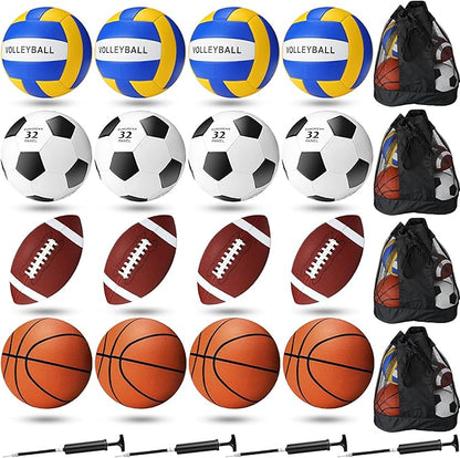 Jenaai Sport Balls Set Official Size Basketball Football Volleyball Soccer Ball with Equipment Bags and Pumps Kit for Kid Youth Adult Indoor Outdoor Operation Christmas