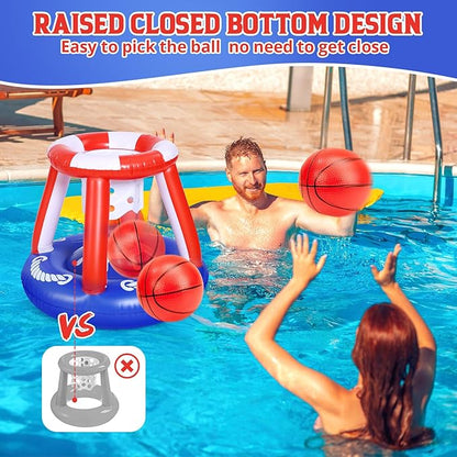 EagleStone Pool Volleyball Net &Basketball Hoop Inflatable Pool Floats Toys Swimming Water Games for Adults and Kids 8-12 Teens Volleyball Court Poolside Floaties