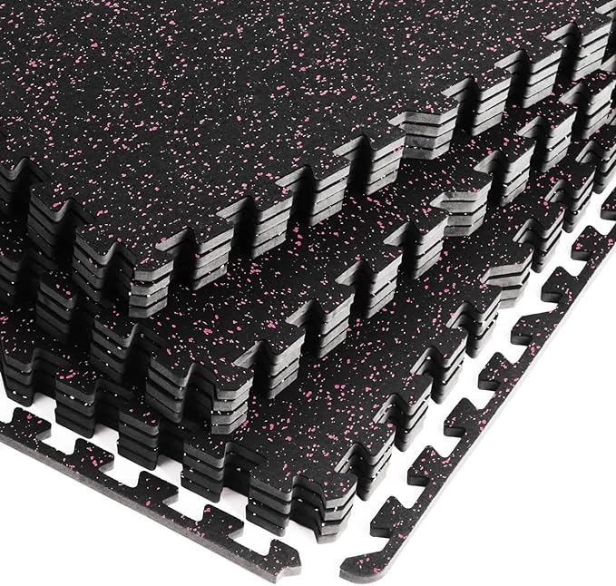0.56 Inch Thick Gym Flooring for Home Gym 48 Sq 12 Pcs 24 x 24in Tile,