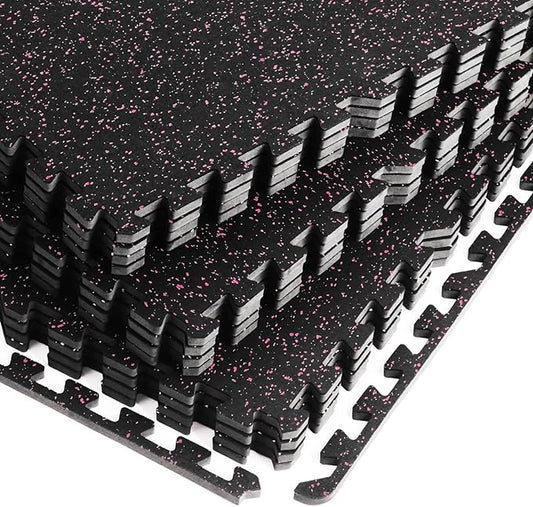 0.56 Inch Thick Gym Flooring for Home Gym 48 Sq 12 Pcs 24 x 24in Tile,