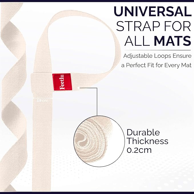 Yoga Mat Straps 2 in 1 - Cotton - Adjustable anti-slip straps for yoga, pilates, stretching, for carrying mats
