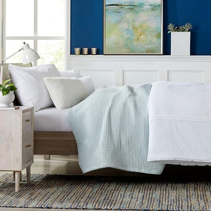 100% Cotton Waffle Weave Bed Blanket | Soft, Breathable, and Lightweight Blanket for All-Season | Perfect for Layering | Brielle Collection (Full/Queen, ICY Blue)