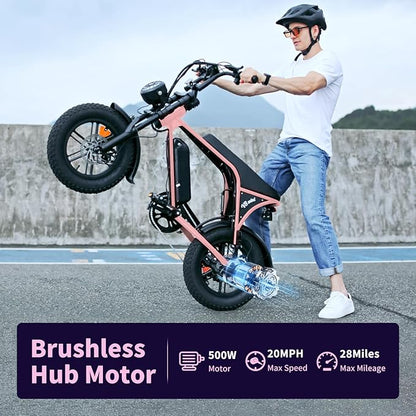 Electric Bike for Adults, Fat Tire EBike, 36V 10.4Ah Removable Battery, 500W Upgrade Motor, 20MPH Commuter Bike, V8 Mini Electric Bicycle for Mountains, Snow, Sand, Road