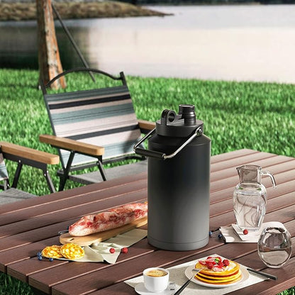Kerilyn Insulated Gallon Jug with Handle, One Gallon, 128oz Stainless Steel, Large Double Vacuum Water Bottle for Hot & Cold Drinks, Wide Mouth, Sweat Proof, Great for Travel, Camping, Grey Gradient