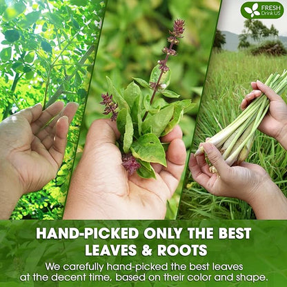 FreshDrinkUS, Premium 135 Tea Bags Tulsi Moringa Lemongrass, 100% Natural & Pure from Tulsi Holy Basil Leaves, Moringa & Lemongrass. Made with Natural Material Tea Bags. No Sugar, No Caffeine, Vegan.