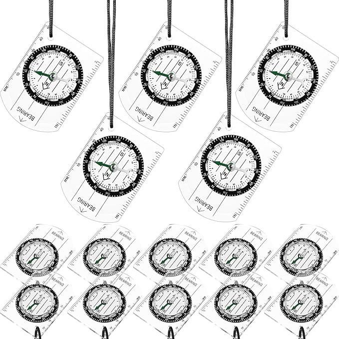 17 Pieces Orienteering Magnetic Compass Adjustable Declination Map