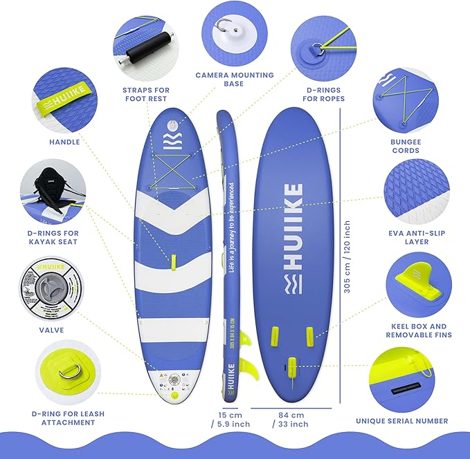 Inflatable Paddle Board for Adults with Accessories Included, Oar, Fins, Pump. Stand Up Paddleboard Great Stability and Resistance. 10’ x 33" x 5.9", Maximum Load 286 lb