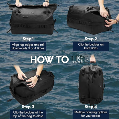 Haimont Large Waterproof Duffel Backpack Roll-Top Heavy Duty Dry Duffle Bag for Boating, Travel, Motorcycle, Kayaking, Camping, 60L