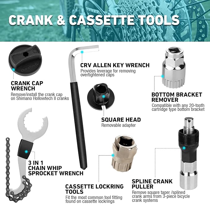 DURATECH 31 Pieces Bicycle Tool Kit, Complete Bike Repair Kit with Storage Box, Mountain Bike Repair Tools, for Mountain, Road, and Park Bicycle with Chain Riveter, Tire Levers, Crank Puller