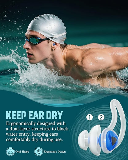 Hearprotek [2 Pairs] Swimmer Ear Plugs,Custom-fit Water Protection Adult Swimming earplugs for Swimmers Pool Shower Bathing and Other Water Sports