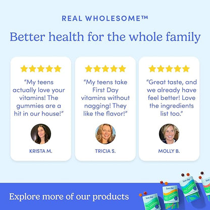 FIRST DAY Vitamins for Teens - Teen Multi Vitamins for Girls & Boys 12-17, Organic Fruit & Veggie Blend - 12 Key Nutrients: Vitamins A, B1, B2, B6, B9, B12, C, D3, E, K2-60 Day Supply