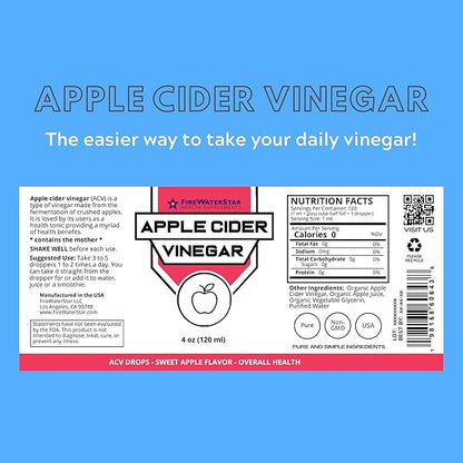 FWS Apple Cider Vinegar - Apple Flavored ACV Supplement Drops - Organic, Non-GMO, Vegan, Keto - with Mother - Easy to Swallow Daily Vinegar - Supports Overall Health and Digestion - 4oz