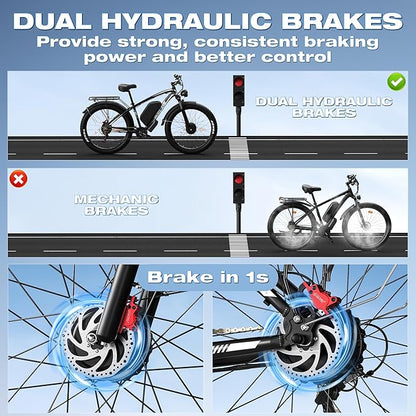 Ebike for Adults Electric, 52V 19.2Ah/32Ah, Peak 2000W/2500W E-Bike, 36/40MPH, 70 Miles/100Miles Long Range, Hydraulic Disc Brake, Off Road Snow Mountain E-Bike, 24"/26" Fat Tire Fast Electric Bicycle