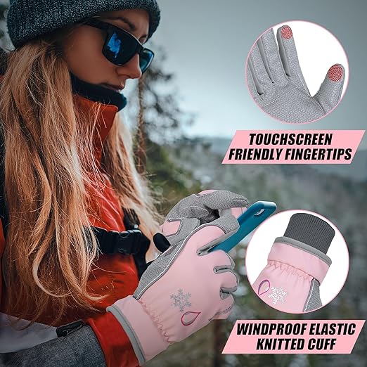 HANDLANDY Winter Insulated Work Gloves, 3M Thinsulate Thermal Water-Resistant Gloves for Men Women Touch Screen, Warm Ski Snowboard Cold Weather Gloves (Pink Grey, Medium)