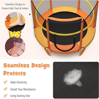 GYMAX 5FT Trampoline for Kids, ASTM Approved with Safety Net & Kitten Trapeze Rings, Indoor/Outdoor