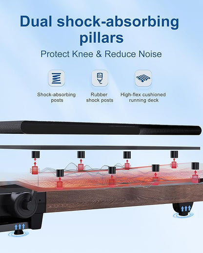 Foldable Treadmill with Auto Incline - 4 Hp 18.9 Inch Wide Treadmills for Home Seniors, 400 Lb Capacity, Backlit Knob Led Display, Shock Absorbent, Bluetooth App and Speaker, 12 Mph Speed