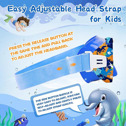 Kids Swim Goggles with Nose Cover, 180° Panoramic Snorkel Mask with Anti-Fog & Anti-Leak Design, Comfort Fabric Strap UV Protection Lens for Boys Girls Ages 3-15