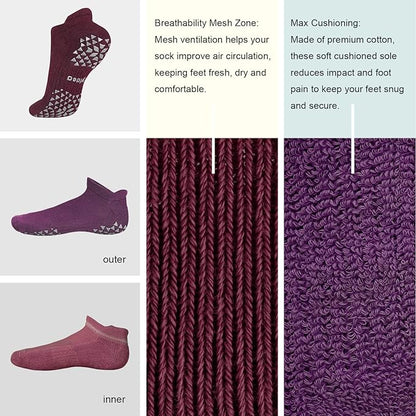 Hylaea Unisex Non Slip Socks with Grip for Yoga, Hospital, Pilates, Barre | Ankle, Cushioned