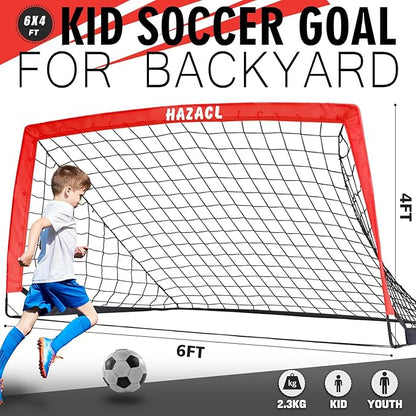 Kids Soccer Goal for Backyard, 6x4 9x5 FT Portable Soccer Nets Pop Up with Ball, Agility Ladder, Cones, Target & Carry Bag for Toddler Youth Outdoor Indoor Training Practice Sports Games Play