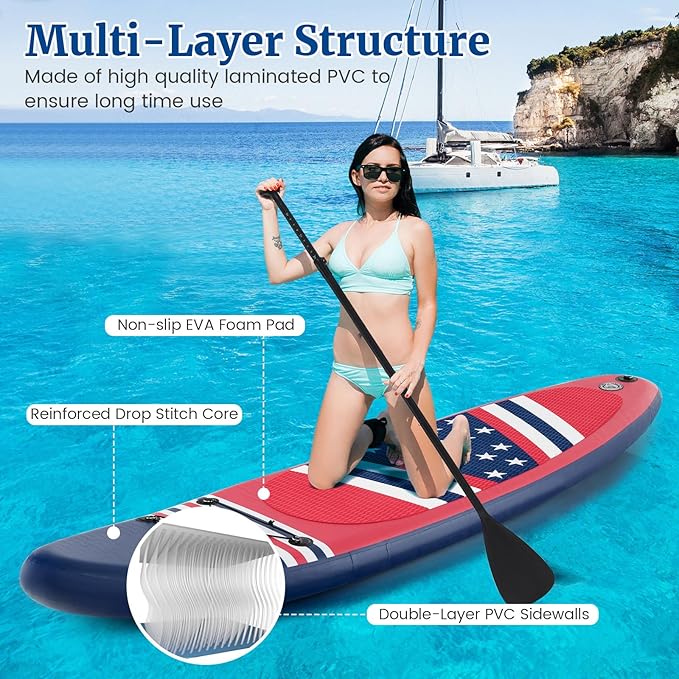 GYMAX Stand Up Paddle Board, Inflatable SUP with Wide Non-Slip EVA Deck, Accessories-Leash, D Rings, Hand Pump, Adjustable Paddle & Backpack, Paddle Boards for Adults Youth
