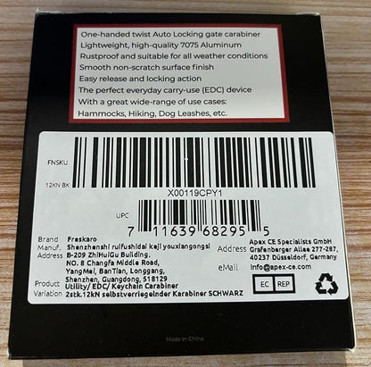 FresKaro 3inch 12kN-2698lbs Auto Locking Carabiner Clips, Solid D Shape, Heavy Duty 7075 Aluminum, Lightweight 1.09oz, Rust Proof, for Hammock, Hiking, Dog Leash, Keychain etc., Multi-Colors