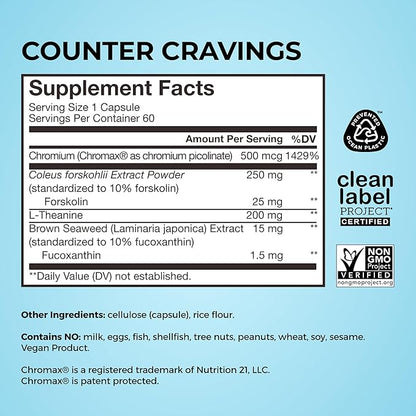 HUM Counter Cravings - Chromium Craving Suppressants with L-Theanine, Seaweed Extract & Forskolin to Support a Healthy Lifestyle (60-Count)