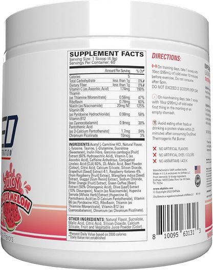 EHP Labs OxyShred Pre Workout Powder - Preworkout Powder with L Glutamine & Acetyl L Carnitine, Energy Boost Drink - Juicy Watermelon, 60 Servings