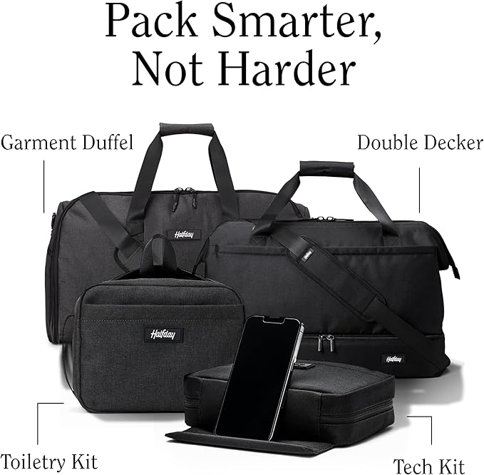 Halfday Convertible 2-in-1 Garment Duffel Weekender Bag 45L | Wrinkle-Free Travel, Hanging Suit Compartment, Shoe Pockets, Trolley Sleeve. Durable & Water-Resistant Carry-On, Marine