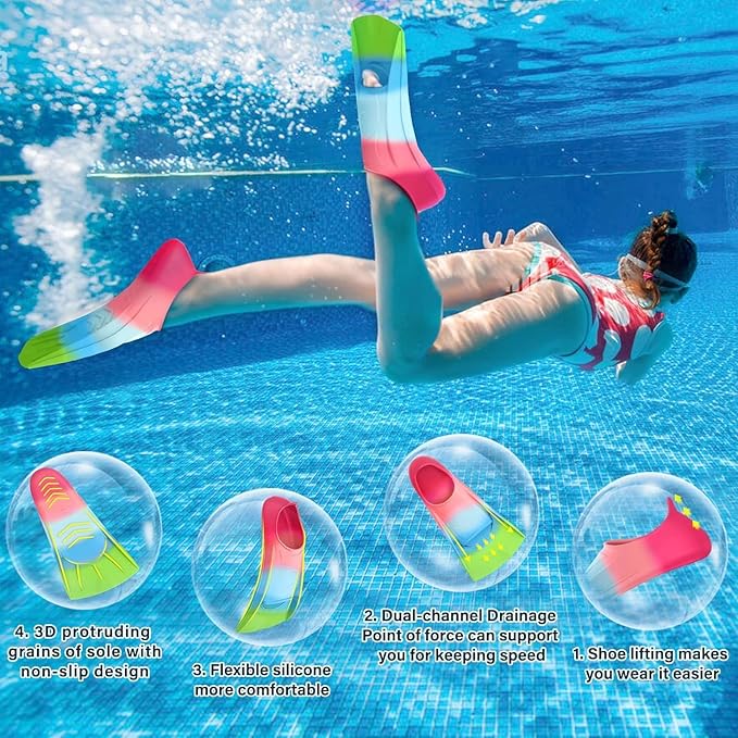 Gintenco Swim Fins, Kids Swim Training Fins for Lap Swimming, Travel Size Flippers with Mesh Bag, Silicone Swimming Fins for Kids Teens Adults Women Men