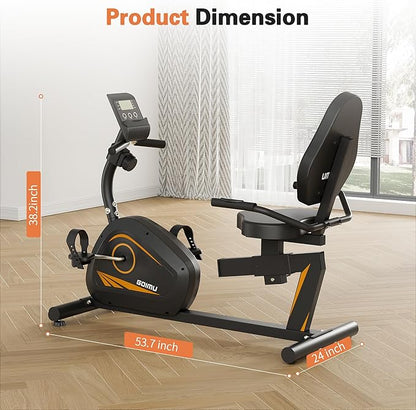 Recumbent Exercise Bike, Stationary Bikes for Home Magnetic Recumbent Bike with Adjust Seat for Adults Seniors, 300LB Capacity & 8-level Resistance, LCD Monitor and Heart Rate Handle