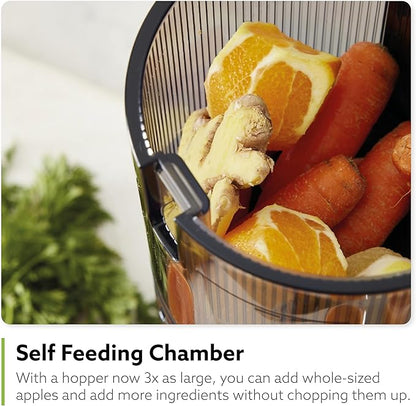 Hurom H320 Cold Press Juicer Machine, Easy to Clean Masticating Slow Juicer, Coarse Strainers, Self-Feeding, Hands Free, Family Size, Quiet Motor, Easy Assembly (Kale/Dark Green)